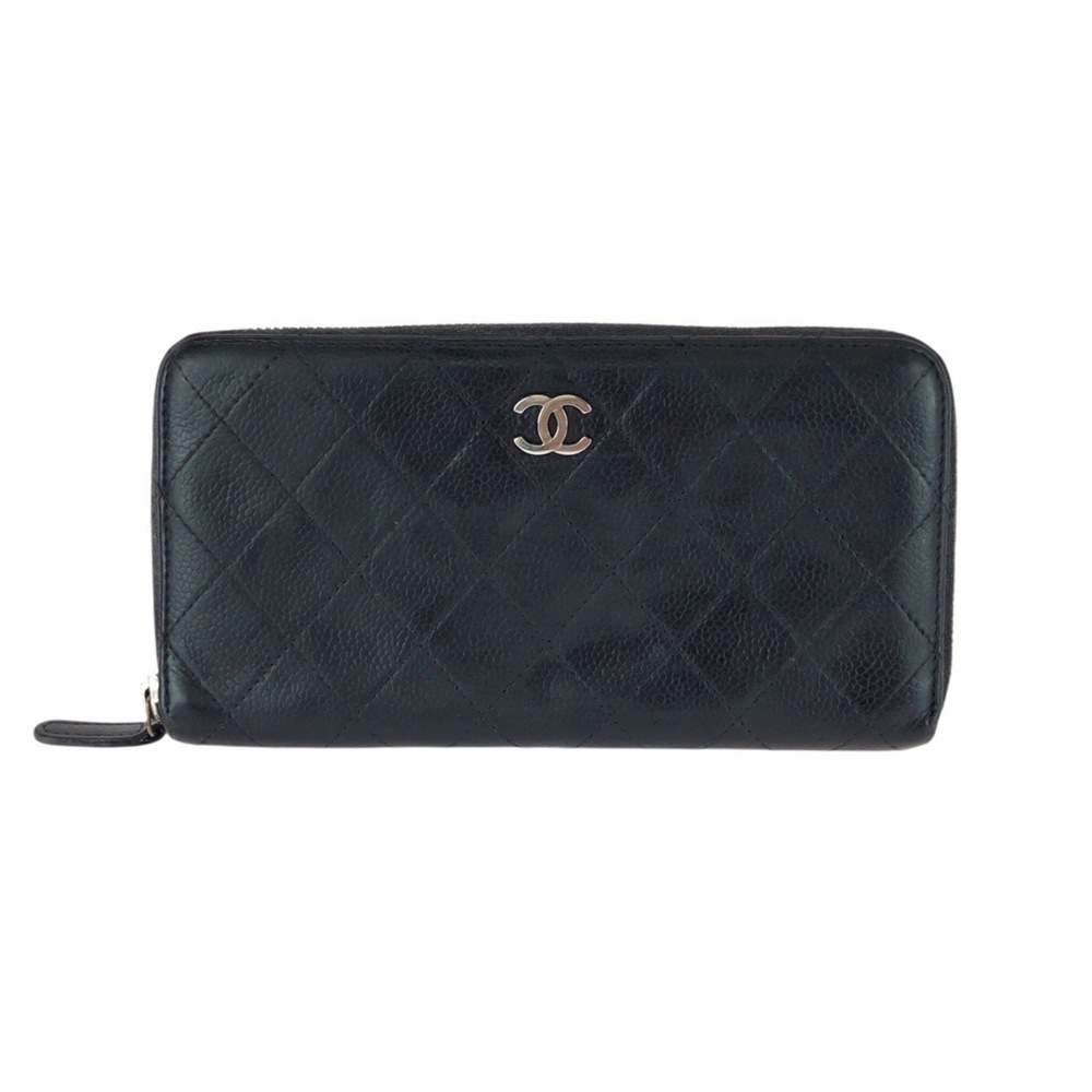 CHANEL Black Caviar Leather Logo Wallet